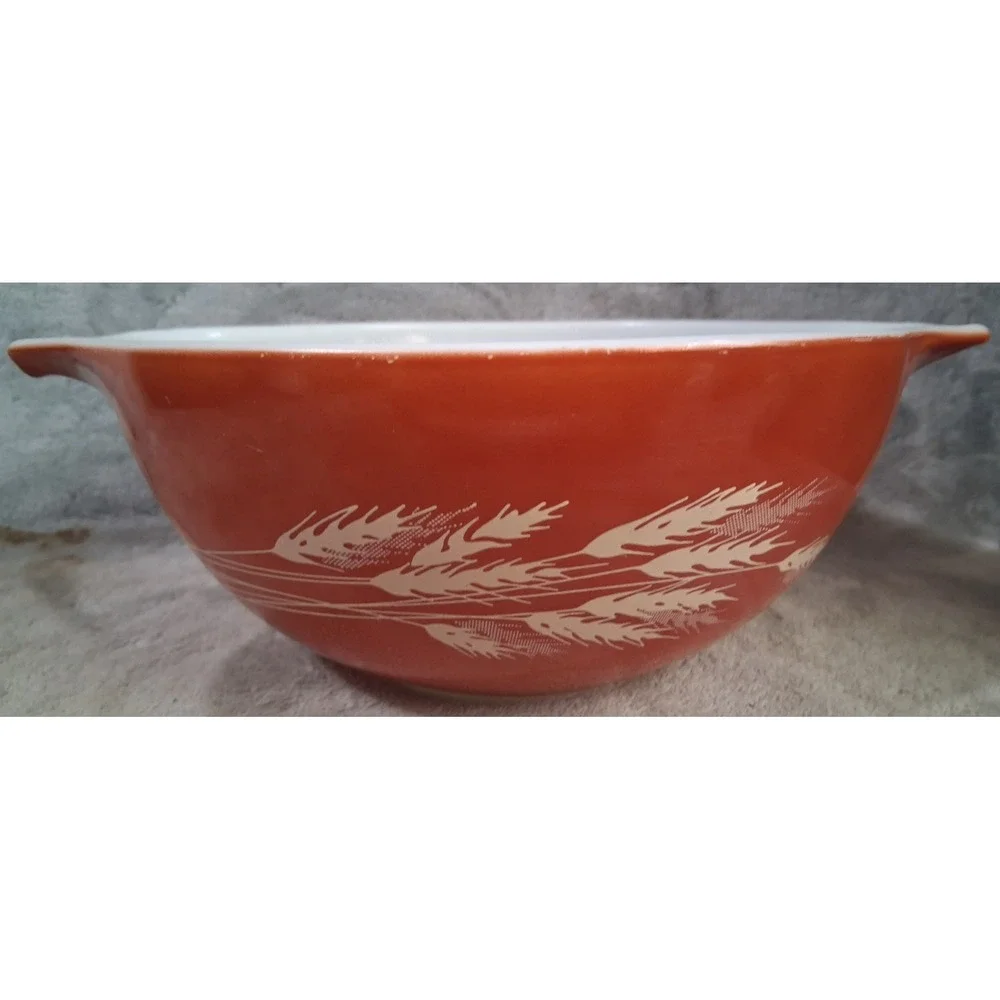 Vintage Pyrex Autumn Harvest 442 Cinderella Mixing Bowl 1.5 QT Orange Wheat MCM